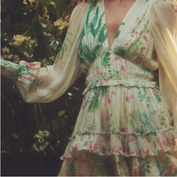 Hemant & Nandita botanical shimmer Zaina ruffle tiered mini dress - Picture 3 of 15